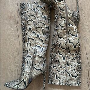 Vince Camuto Snakeskin Patterned Knee-High Calf Wide Stiletto Boots